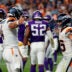 Aug 28, 2026; Denver, Colorado, USA; Denver Broncos quarterback Sam Ehlinger (4) celebrates the touchdown of running back Cody Schrader (25) in the fourth quarter against the Minnesota Vikings at Empower Field at Mile High.