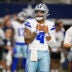 Aug 28, 2026; Arlington, Texas, USA; Dallas Cowboys quarterback Dak Prescott (4) looks on before the game between the Cowboys and the Saints at AT&T Stadium.