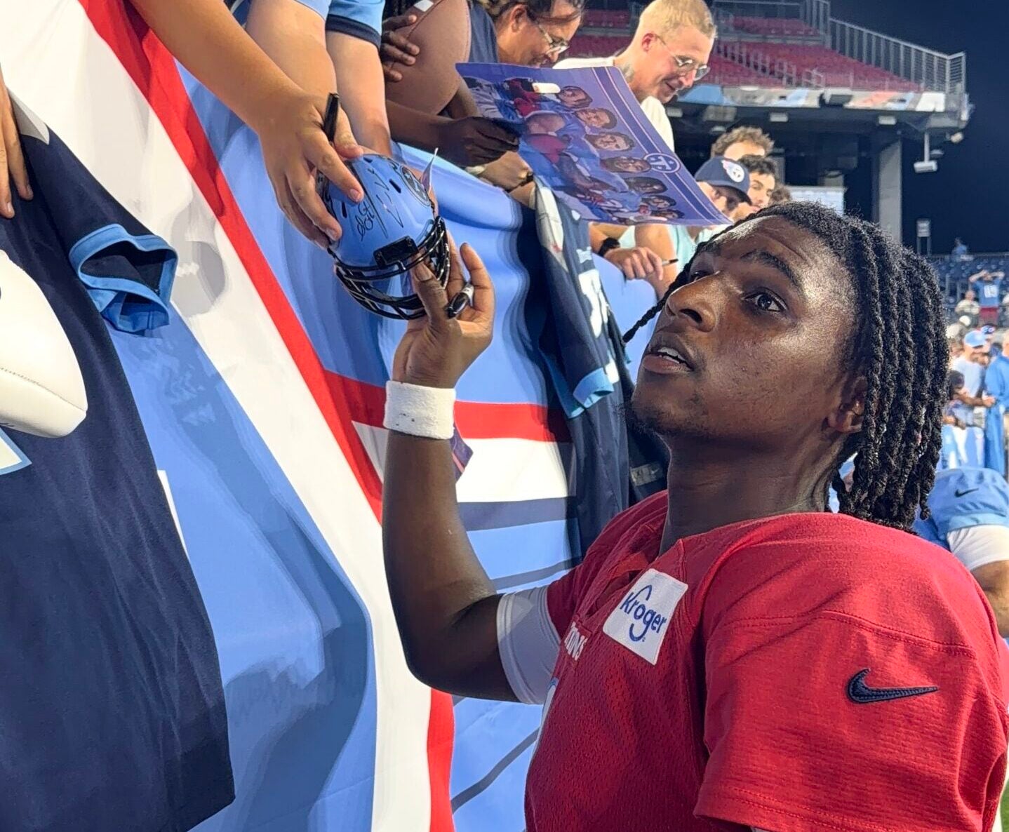 Cam Ward Tennessee Titans blue and white scrimmage