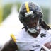 Jul 30, 2026; Latrobe, PA, USA; Pittsburgh Steelers running back Kaleb Johnson (20) participates in training camp drills at Saint Vincent College.