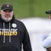 Jul 29, 2026; Latrobe, PA, USA; Pittsburgh Steelers head coach Mike McCarthy talks with Steelers General manager Omar Khan during a practice session at Saint Vincent College.