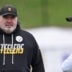 Jul 29, 2026; Latrobe, PA, USA; Pittsburgh Steelers head coach Mike McCarthy talks with Steelers General manager Omar Khan during a practice session at Saint Vincent College.
