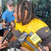 Pittsburgh Steelers defensive back Jalen Ramsey speaks to the media following his return to practice on Monday, August 24, 2026.