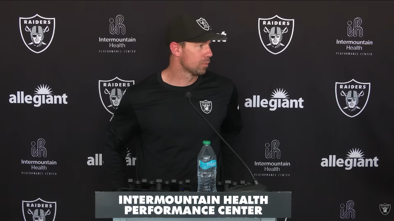 Las Vegas Raiders head coach Klint Kubiak training camp