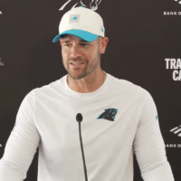 Carolina Panthers head coach Dave Canales speaks with reporters following Sunday's practice.