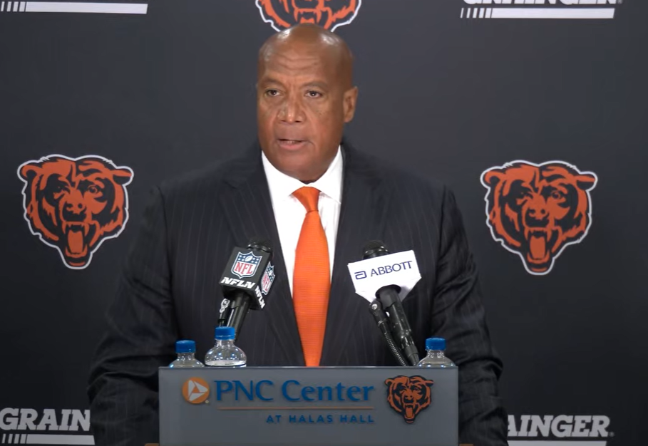 Chicago Bears team president Kevin Warren speaks with reporters ahead of Thursday's practice.