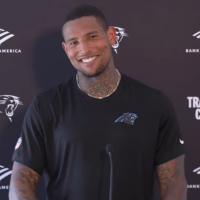 Carolina Panthers tight end Darren Waller speaks with reporters following Monday's practice.