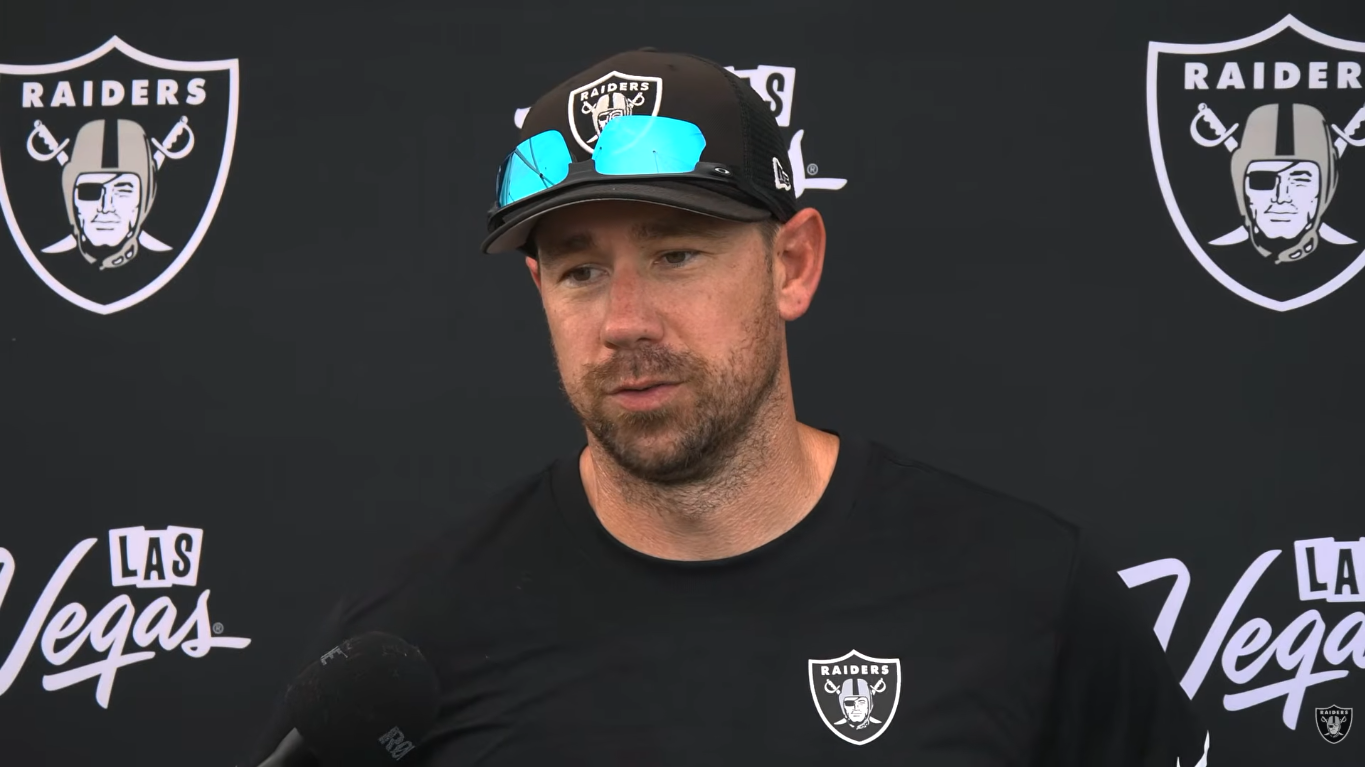 Las Vegas Raiders head coach Klint Kubiak training camp Thursday Houston Texans starters
