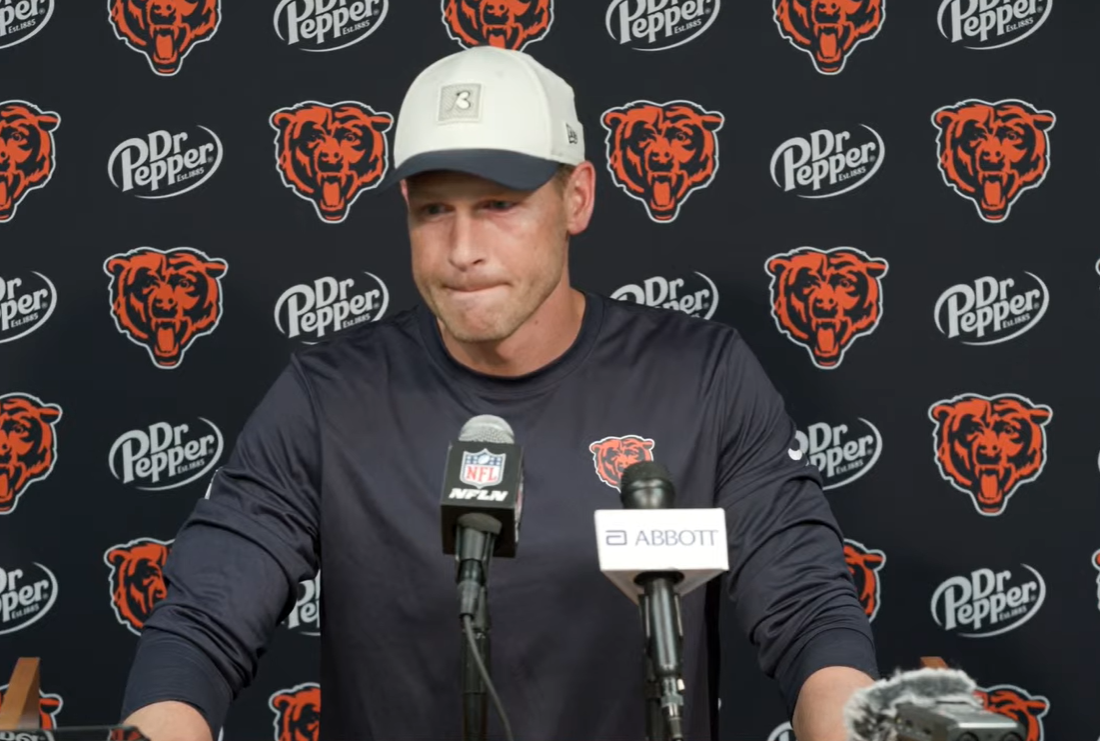 Chicago Bears head coach Ben Johnson speaks with reporters after the preseason finale.