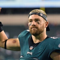 Oct 14, 2021; Philadelphia, Pennsylvania, USA; Philadelphia Eagles tight end Zach Ertz (86) against the Tampa Bay Buccaneers at Lincoln Financial Field.
