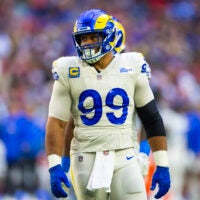 Nov 26, 2023; Glendale, Arizona, USA; Los Angeles Rams defensive tackle Aaron Donald (99) against the Arizona Cardinals at State Farm Stadium.