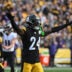 Pittsburgh Steelers cornerback Joey Porter Jr. (24) celebrates a missed field goal against the Baltimore Ravens during the first quarter at Acrisure Stadium.