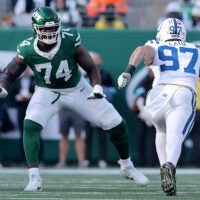 New York Jets left tackle Olu Fashanu currently leads the NFL in sacks allowed.