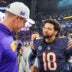 Dec 16, 2024; Minneapolis, Minnesota, USA; Chicago Bears quarterback Caleb Williams (18) talks to Minnesota Vikings head coach Kevin O'Connell after the game quarter at U.S. Bank Stadium.