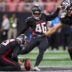 Aug 8, 2025; Atlanta, Georgia, USA; Atlanta Falcons place kicker Lenny Krieg (46) kicks a field goal against the Detroit Lions in the first quarter at Mercedes-Benz Stadium.