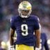 Notre Dame safety Tae Johnson celebrates after getting a stop in the first half of a NCAA football game against Texas A&M at Notre Dame Stadium on Saturday, Sept. 13, 2025, in South Bend.