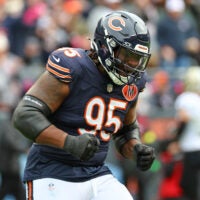 Chicago Bears defensive tackle Shemar Turner (95) reacts against the New Orleans Saints during the second half at Soldier Field.