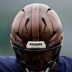 A close-up of a 1923 throwback helmet worn by Green Bay Packers running back Josh Jacobs before the game against the Carolina Panthers on Nov. 2, 2025, at Lambeau Field in Green Bay, Wis.