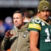 Nov 16, 2025; East Rutherford, New Jersey, USA; Green Bay Packers head coach Matt LaFleur and quarterback Jordan Love (10) before the game against the New York Giants at MetLife Stadium.