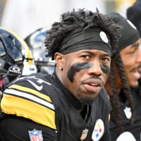 Nov 16, 2025; Pittsburgh, Pennsylvania, USA; Pittsburgh Steelers cornerback Joey Porter Jr. (24) looks on from the bench before the game against the Cincinnati Bengals at Acrisure Stadium.