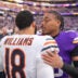 Nov 16, 2025; Minneapolis, Minnesota, USA; Chicago Bears quarterback Caleb Williams (18) greets Minnesota Vikings wide receiver Justin Jefferson (18) following a game at U.S. Bank Stadium.
