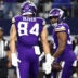 Dec 14, 2025; Arlington, Texas, USA; Minnesota Vikings fullback C.J. Ham (30) celebrates with tight end Josh Oliver (84) after scoring a touchdown during the second half against the Dallas Cowboys at AT&T Stadium.