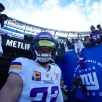Minnesota Vikings safety Harrison Smith (22) walks out onto the field before a game against the New York Giants at MetLife Stadium, Dec 21, 2025, East Rutherford, NJ, USA