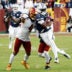 Dec 25, 2025; Landover, Maryland, USA; Dallas Cowboys wide receiver George Pickens (3) makes a catch defended by Washington Commanders linebacker Frankie Luvu (4) and cornerback Jonathan Jones (31) in the fourth quarter at Northwest Stadium.