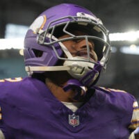 Jan 4, 2026; Minneapolis, Minnesota, USA; Minnesota Vikings cornerback Isaiah Rodgers (2) warms up prior to the game against the Green Bay Packers at U.S. Bank Stadium.