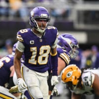 Jan 4, 2026; Minneapolis, Minnesota, USA; Minnesota Vikings wide receiver Justin Jefferson (18) in action during the game against the Green Bay Packers at U.S. Bank Stadium.