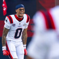 Feb 8, 2026; Santa Clara, CA, USA; New England Patriots cornerback Christian Gonzalez (0) against the Seattle Seahawks during Super Bowl LX at Levi's Stadium.