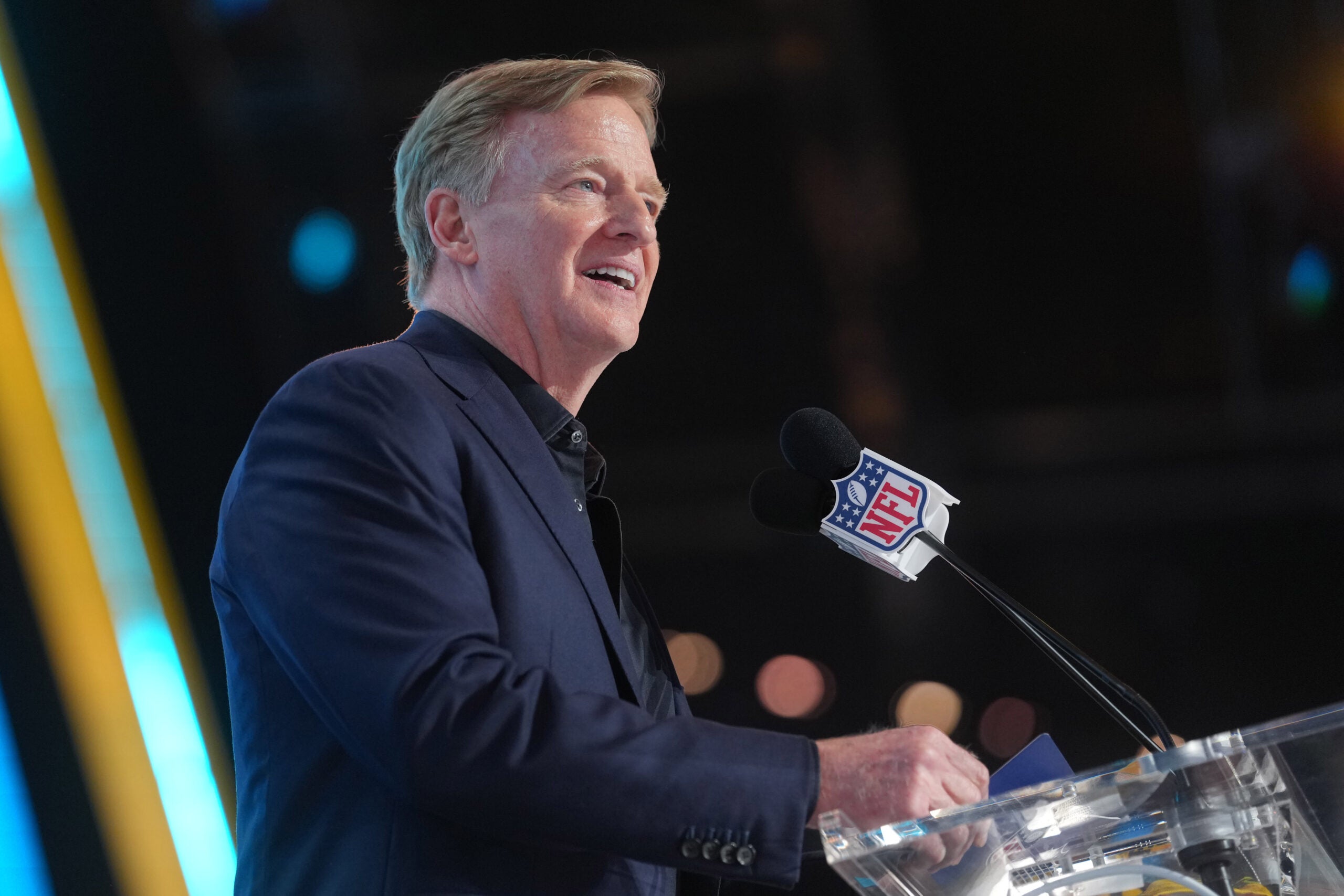 Apr 23, 2026; Pittsburgh, PA, USA; NFL commissioner Roger Goodell during the 2026 NFL Draft at Acrisure Stadium.