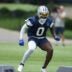 Jun 16, 2026; Dallas, TX, USA; Dallas Cowboys linebacker DeMarvion Overshown (0) goes through a drill during practice at the Ford Center at the Star Training Facility in Frisco, Texas.