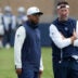 Jul 29, 2026; Oxnard, CA, USA; Dallas Cowboys defensive coordinator Christian Parker (left) with head coach Brian Schottenheimer at training camp at River Ridge Playing Fields.