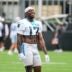 Aug 4, 2026; Charlotte, NC, USA; Carolina Panthers wide receiver Xavier Legette (17) has a comical moment during training camp at Bank of America Stadium.