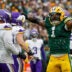 Green Bay Packers defensive end Micah Parsons (1) celebrates after sacking Minnesota Vikings quarterback J.J. McCarthy (9) on Sunday, November 23, 2025, at Lambeau Field in Green Bay, Wis. The Packers won the game, 23-6.
