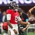 Aug 14, 2026; Atlanta, Georgia, USA; Atlanta Falcons quarterback Michael Penix Jr. (9) warms up before a game against the Denver Broncos at Mercedes-Benz Stadium.