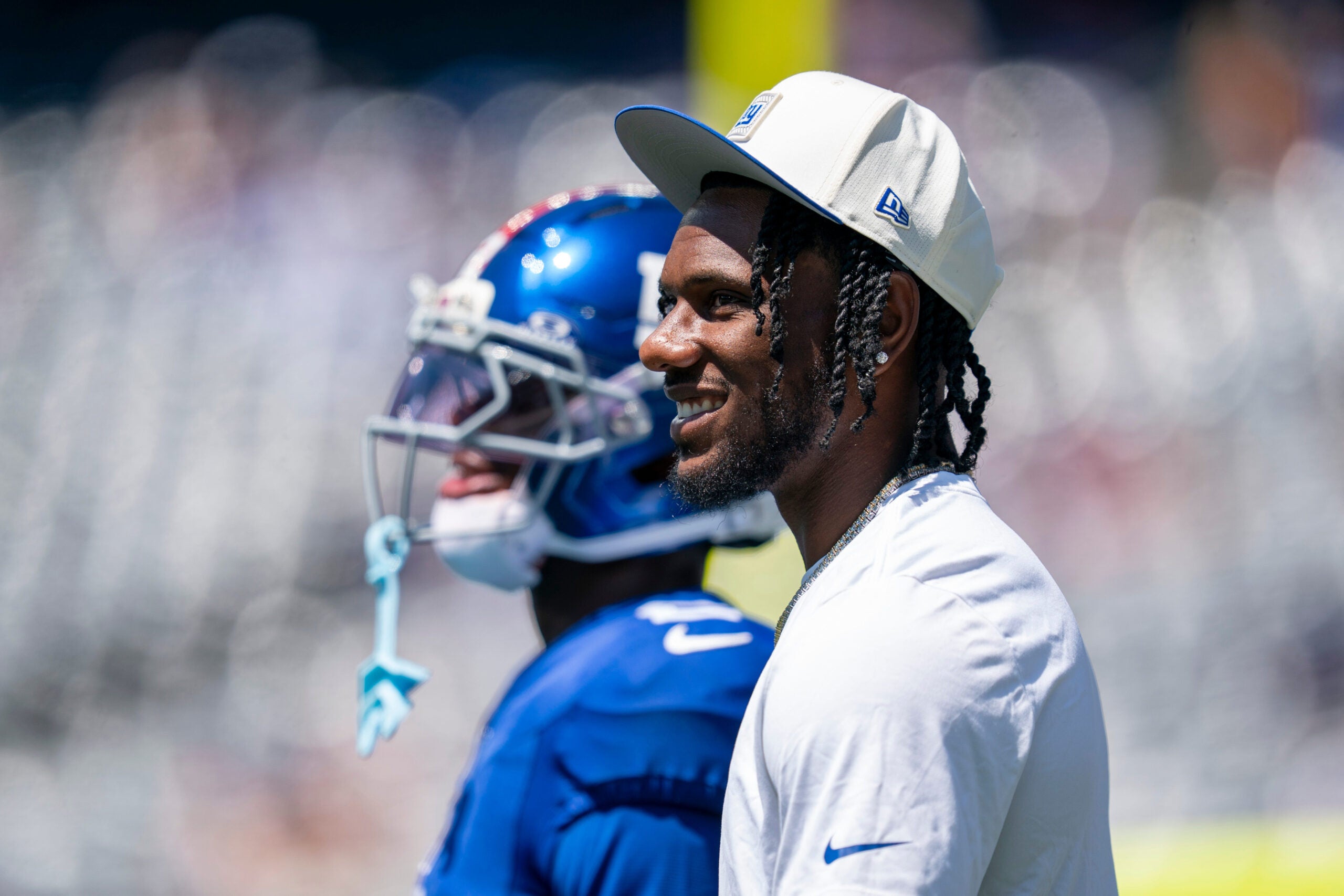 Malik Nabors will play when the Giants host the Cowboys on Sunday Night Football. Photo By: Julian Leshay Guadalupe/NorthJersey.com / USA TODAY NETWORK via Imagn Images