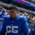 New York Giants offensive guard Francis Mauigoa (65) walks into the tunnel after warmups during a preseason opening game between the New York Giants and Minnesota Vikings on Saturday, Aug. 15, 2026, at MetLife Stadium in East Rutherford, NJ.