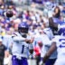 Aug 15, 2026; East Rutherford, New Jersey, USA; Minnesota Vikings quarterback Kyler Murray (1) passes the ball against the New York Giants during the first half at MetLife Stadium.