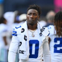 Aug 15, 2026; Seattle, Washington, USA; Dallas Cowboys linebacker DeMarvion Overshown (0) during the game against the Seattle Seahawks at Lumen Field.