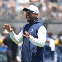 Aug 1, 2026; Oxnard, CA, USA; Dallas Cowboys defensive coordinator Christian Parker at training camp at River Ridge Playing Fields.