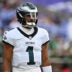 Aug 15, 2026; Baltimore, Maryland, USA; Philadelphia Eagles quarterback Jalen Hurts (1) warms up before a game against the Baltimore Ravens at M&T Bank Stadium.