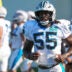 Carolina Panthers linebacker Devin Lloyd (55) jogs onto the field during a joint practice with the Carolina Panthers on the 16th session of NFL training camp at the Miller Electric Center on Wednesday, Aug. 19, 2026, in Jacksonville, Fla.