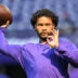 Aug 22, 2026; Minneapolis, Minnesota, USA; Minnesota Vikings quarterback Kyler Murray (1) warms up before the game against the Baltimore Ravens at U.S. Bank Stadium.