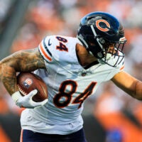 Aug 22, 2026; Cincinnati, Ohio, USA; Chicago Bears tight end Colston Loveland (84) runs with the ball against the Cincinnati Bengals in the first half at Paycor Stadium.
