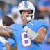 Aug 23, 2026; Nashville, Tennessee, USA; Tennessee Titans quarterback Will Levis (8) throws a pass during warmup period against the Seattle Seahawks at Nissan Stadium.