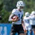 Indianapolis Colts wide receiver Alec Pierce (14) runs downfield after a catch Thursday, Aug. 27, 2026, during practice at Indiana Farm Bureau Football Center.