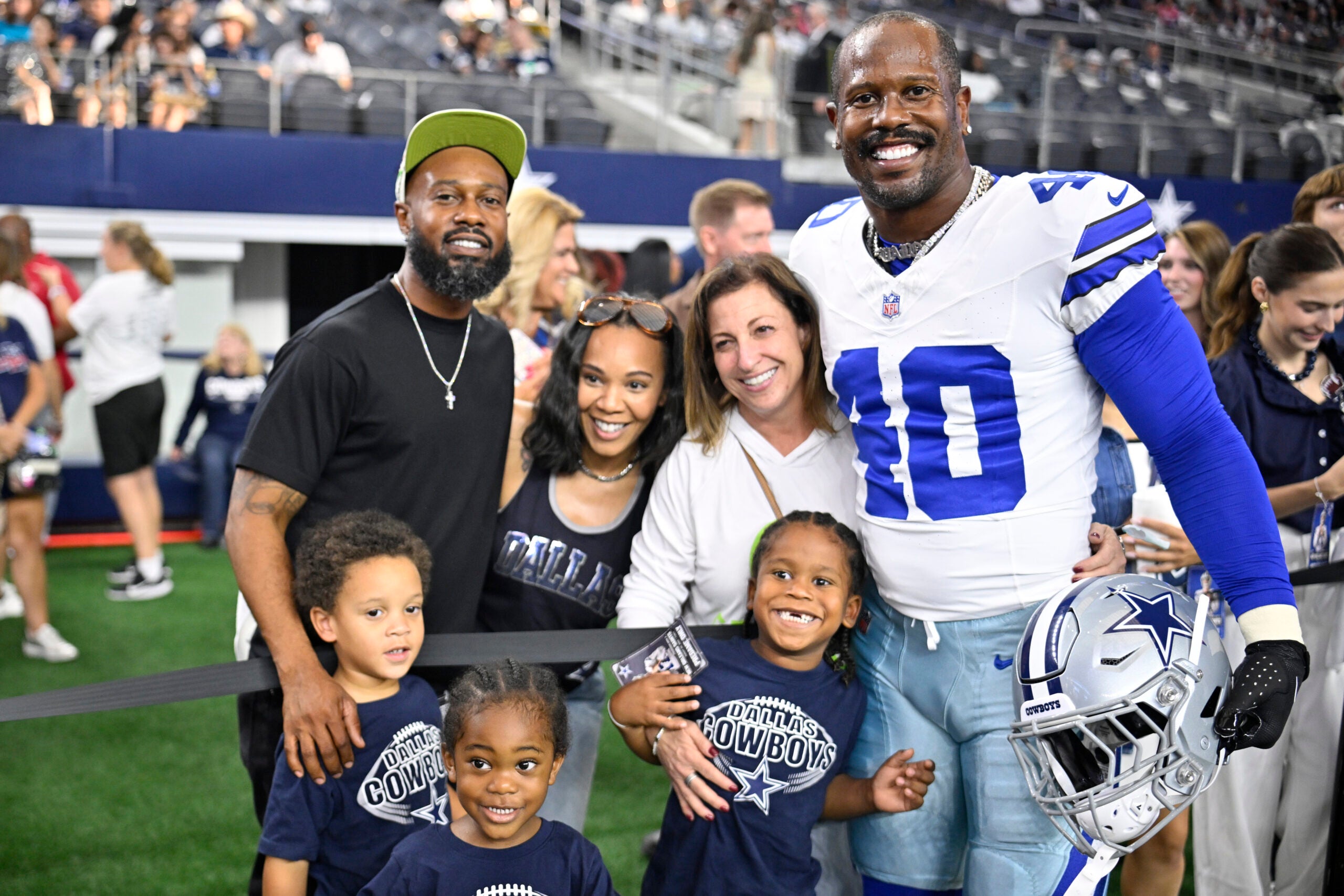 Aug 28, 2026; Arlington, Texas, USA; Dallas Cowboys linebacker Von Miller (40) poses with his family before the game against the New Orleans Saints at AT&T Stadium.