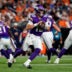 Aug 28, 2026; Denver, Colorado, USA; Minnesota Vikings quarterback Max Brosmer (12) looks to pass in the second quarter against the Denver Broncos at Empower Field at Mile High.